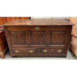 A 19th century oak mule chest, with two single dra