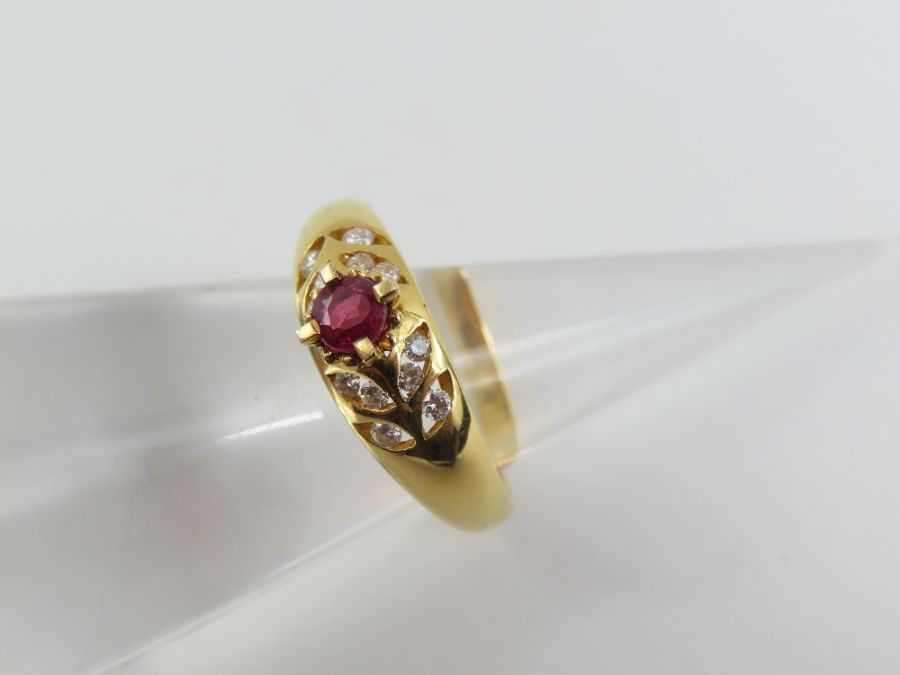 A ruby and diamond dress ring, the round ruby appr - Image 3 of 12