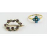 A late Victorian turquoise, simulated turquoise and seed pearl ring