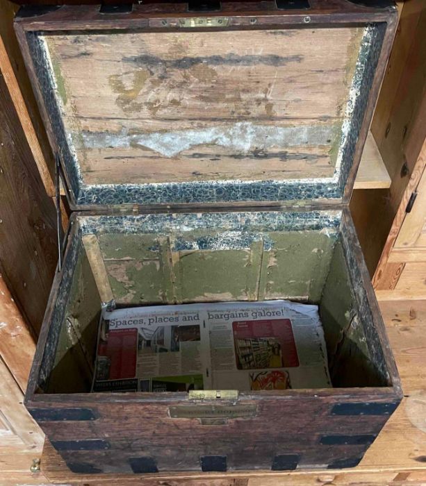 A 19th century oak bound travelling box, with iron - Image 4 of 4