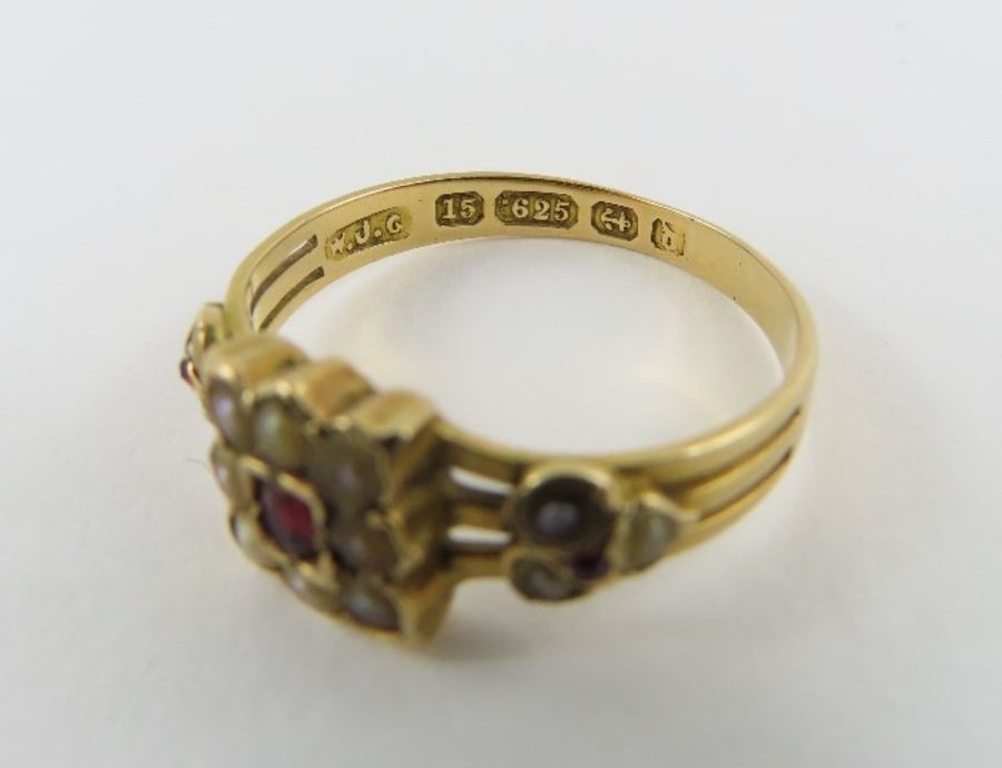 A late Victorian 15 carat gold red stone and split - Image 6 of 6
