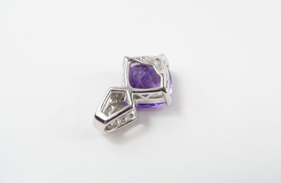 An amethyst and diamond pendant, the square cheque - Image 5 of 9