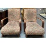 A pair of Art Deco lounge chairs, with reeded bent
