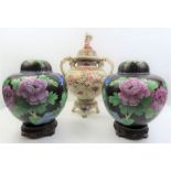 A pair of cloisonné ginger jars and covers, each d