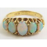 A late 19th/early 20th century opal five stone ring