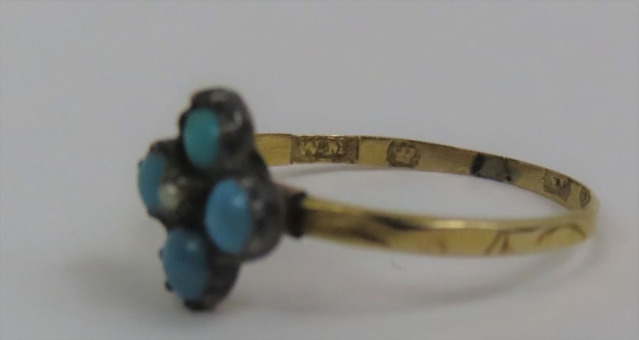 A late Victorian turquoise, simulated turquoise and seed pearl ring - Image 3 of 3