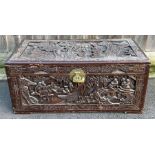 A 20th century carved camphor wood blanket box, 39