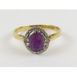 An 18ct gold amethyst and diamond cluster ring, fi