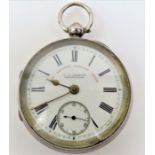 A silver open face pocket watch, the white enamel