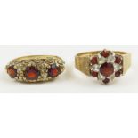 A 9ct gold garnet and clear stone cluster ring, fi