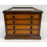 An oak collectors cabinet with glass top and fitte