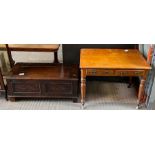 An early 20th century pine and oak table with two