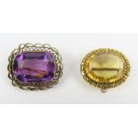 A late 19th/early 20th century amethyst brooch, wi