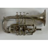 A silver plated cornet "R J Ward & Sons Liverpool"