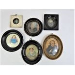 A collection of six portrait miniatures of males a