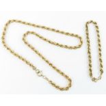 A 9ct gold hollow rope chain, 46cm long and a matc