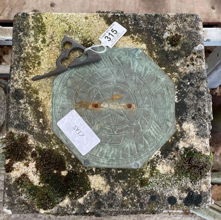 A brass sundial set into square stone top and on l - Image 2 of 2