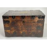 A 19th century metal bound oak treasury casket wit