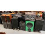 A collection of assorted amplifiers including Harl