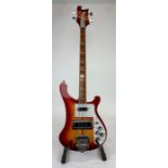 A Rickenbacker electric bass guitar in carrying ca