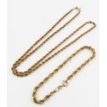 A hollow rope chain, marked '10k', 52cm long, and