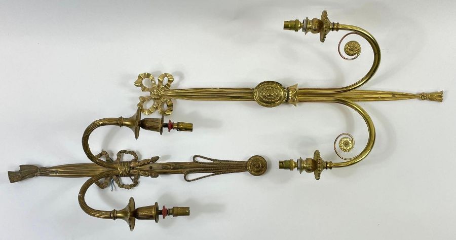 Two 20th century gilt metal wall lights, each havi