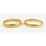 Two 22ct gold wedding bands, both finger size Q, 7