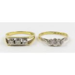 An 18ct gold three stone diamond ring, finger size