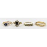 A 9ct gold wedding ring, finger size N; a 9ct gold