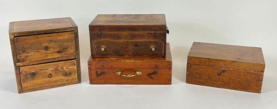 A small pine two drawer box together with other wo
