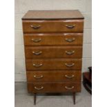 A Meredew mid century tall chest of six long drawe