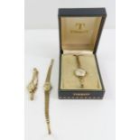 A ladies 9ct gold Tissot wristwatch on bracelet, w