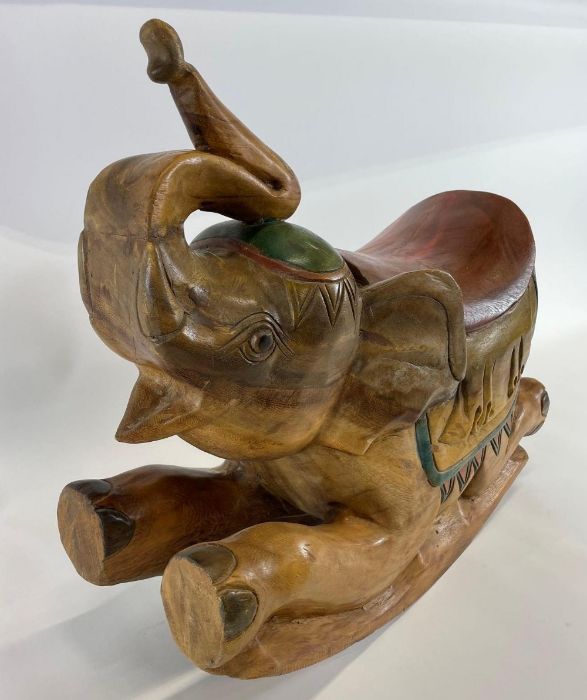 A carved wood rocking elephant seat, 55cm high 62c - Image 2 of 3