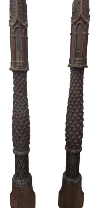 A pair of 19th century carved hardwood pillars (po - Image 3 of 5