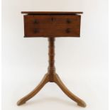 A George III fruitwood work table, the workbox wit