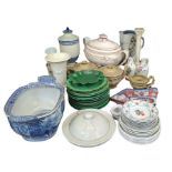 A collection of ceramics including a large two han