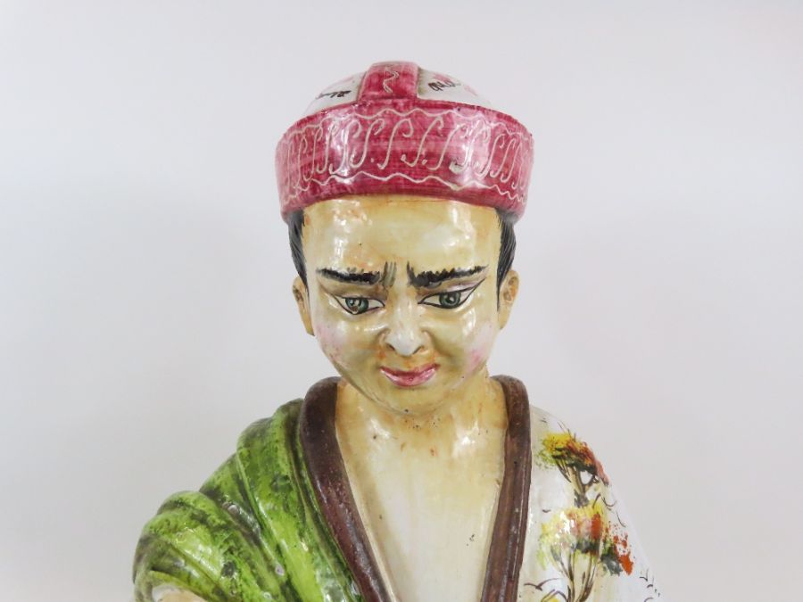 A large glazed pottery figure of a seated Chinese - Image 2 of 4