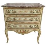 A painted pine cabinet of three long drawers, the