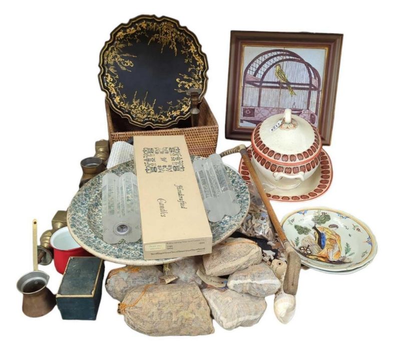 A quantity of assorted items including malacca hun