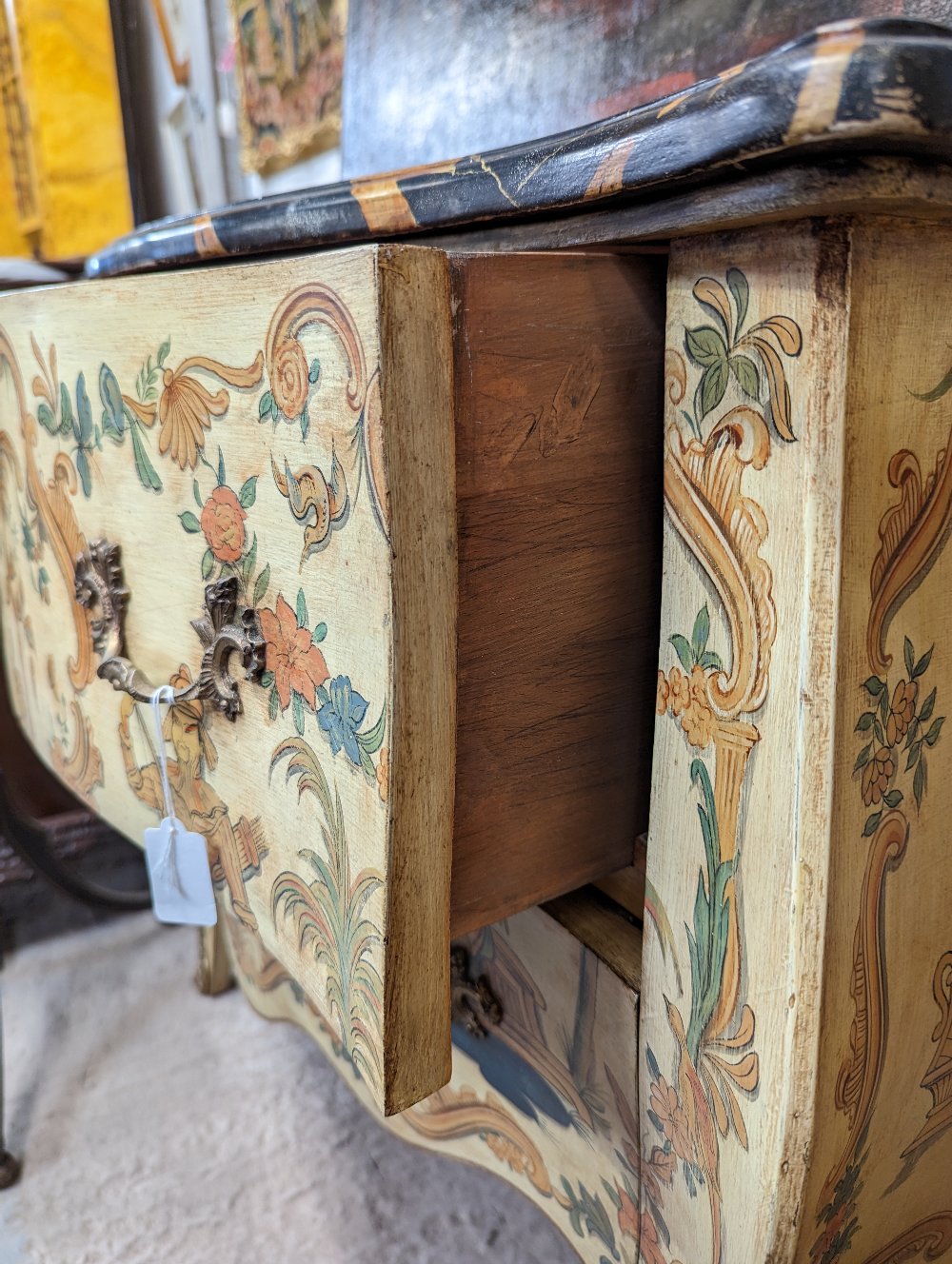 A painted wood chest of two long drawers, bombe fo - Image 11 of 12