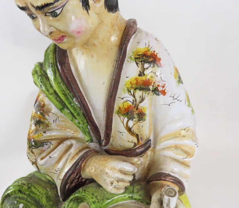 A large glazed pottery figure of a seated Chinese - Image 3 of 4