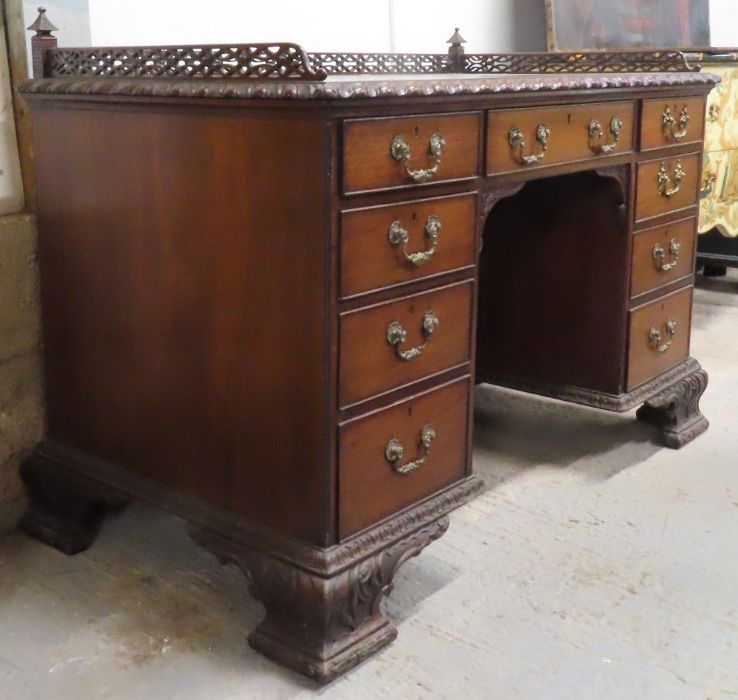 A Victorian mahogany kneehole desk, in the Chippen - Image 2 of 6