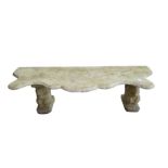 A garden bench with serpentine front marble top ab