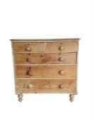 A Victorian pine chest of two short and three long