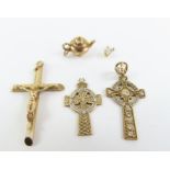 A 9 carat gold stone set Celtic cross pendant; wit