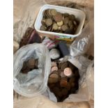 A large quantity of assorted pennies, halfpennies,