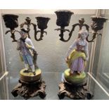 A pair of decorative cast spelter two branch cande