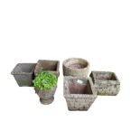 Six reconstituted stone and concrete pots, various