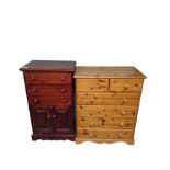 A pine chest of two short and three long drawers,