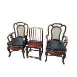 A pair of 20th Century Chinese hardwood open arm c